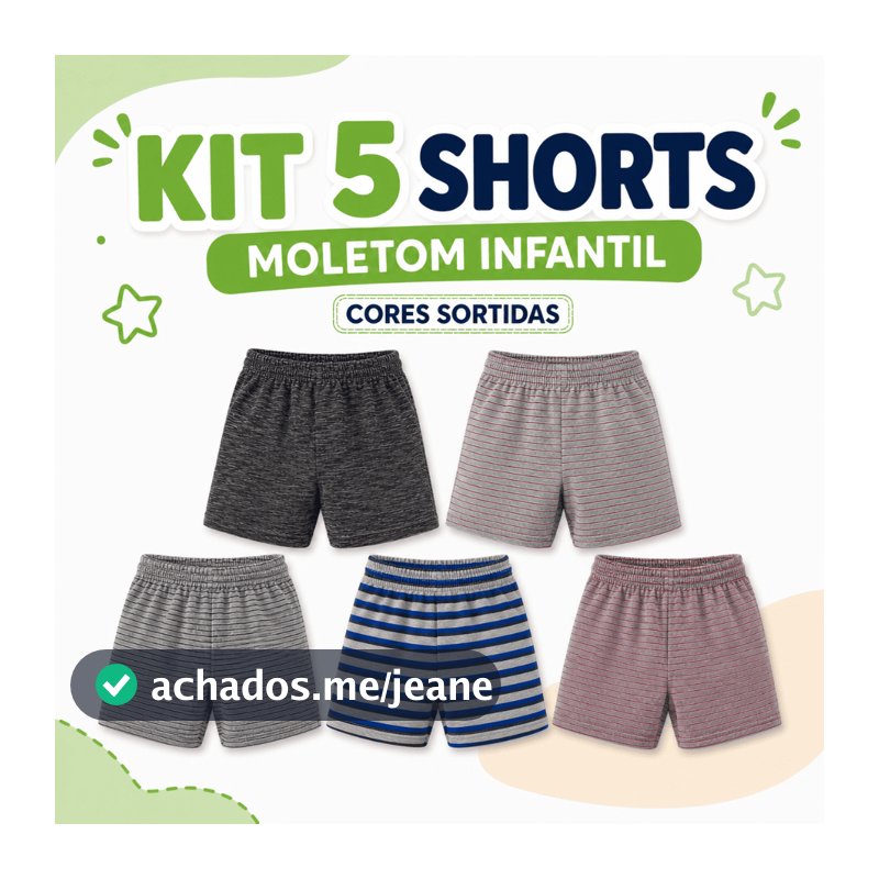 KIT 5 BERMUDAS MOLETOM SHORTS MENINO INFANTIL JUVENIL CORES SORTIDAS TAM 4,6,8,10,12 ACABAMENTO DE QUALIDADE