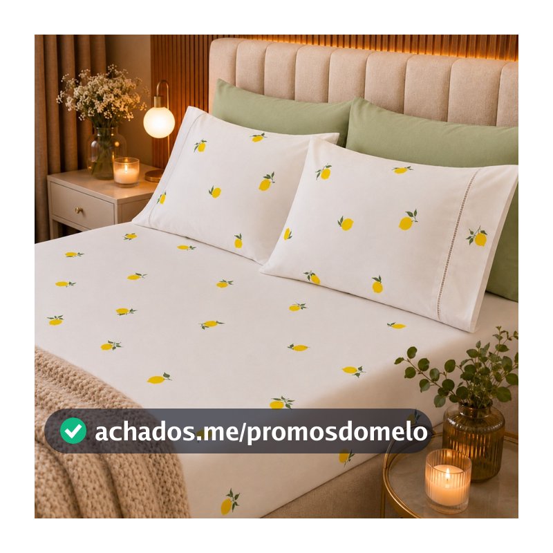 Jogo de Lençol 200 Fios Estampado Limão Algodão Premium Casal Queen King Solteiro