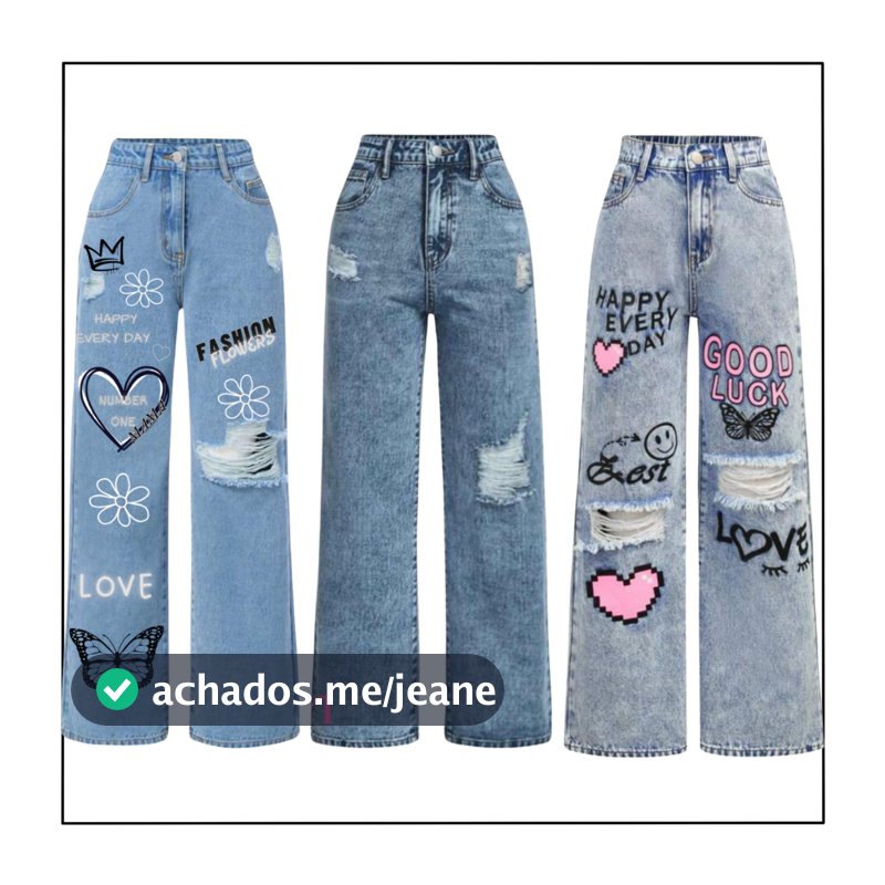 Kit 3 Calças Jeans Wide Leg Menina Infantil e Juvenil