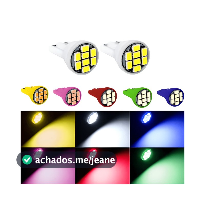 2 x Lâmpadas T10 8 leds automotiva de LED pingo T10 w5w super LED 12v