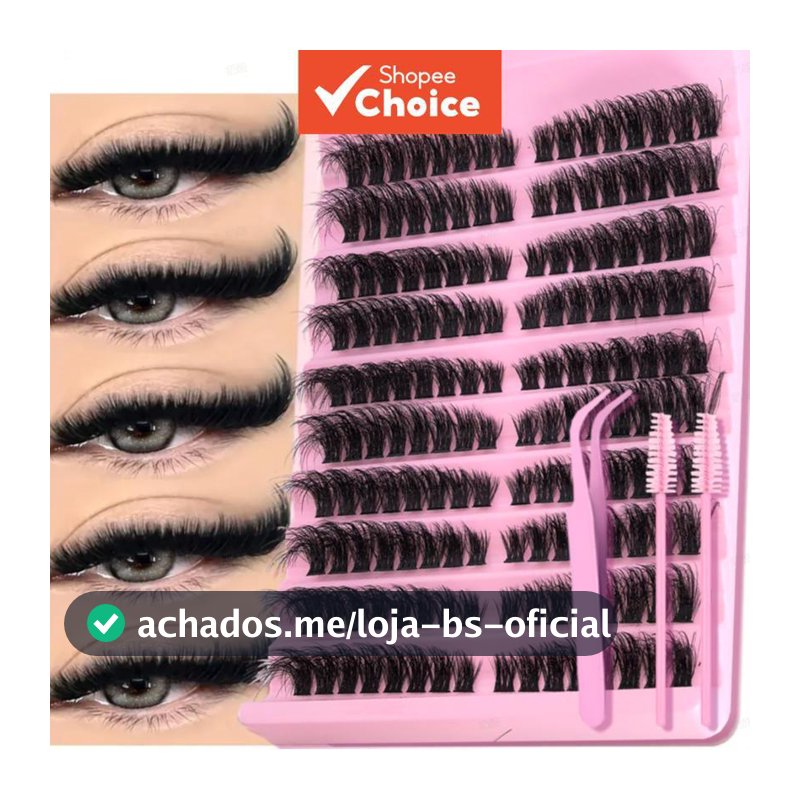 Conjunto de Cílios Postiços Longos Híbridos: Tipo D-Volume, 8-16mm, Natural e Fofinho, Reutilizável