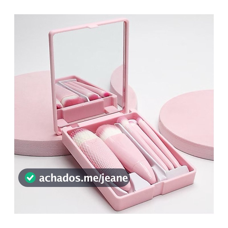 10 conjuntos -Novos Mini Espelho De Maquiagem Portátil Com 5 Pcs Pincéis De Maquiagem Lupa Mão Segurar Bolso Dobrável