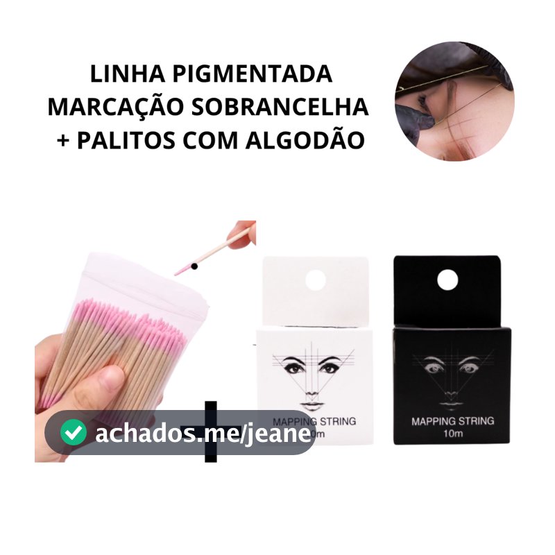 KIT Linha Pigmentada Marcação de Sobrancelhas 10m+ Palitos com Algodão de Limpeza Alinhamento Design