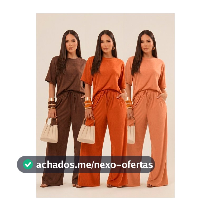 Conjunto feminino suede calça pantalona mais blusa elegante