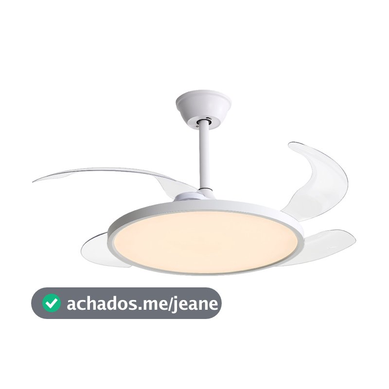 Ventilador De Teto Aliseu Lótus Bivolt Branco Controle Remoto Pás Retráteis Luminária LED