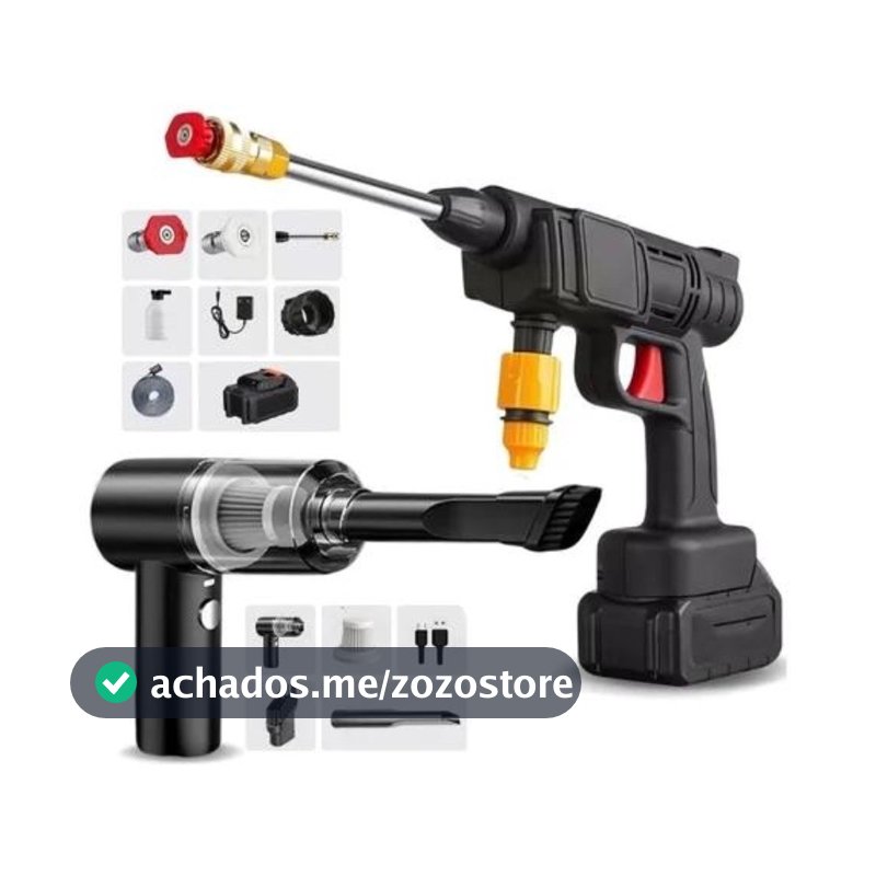 Combo Lava a Jato Portátil + Aspirador de Pó Mini – Limpeza Rápida e Prática para Carros