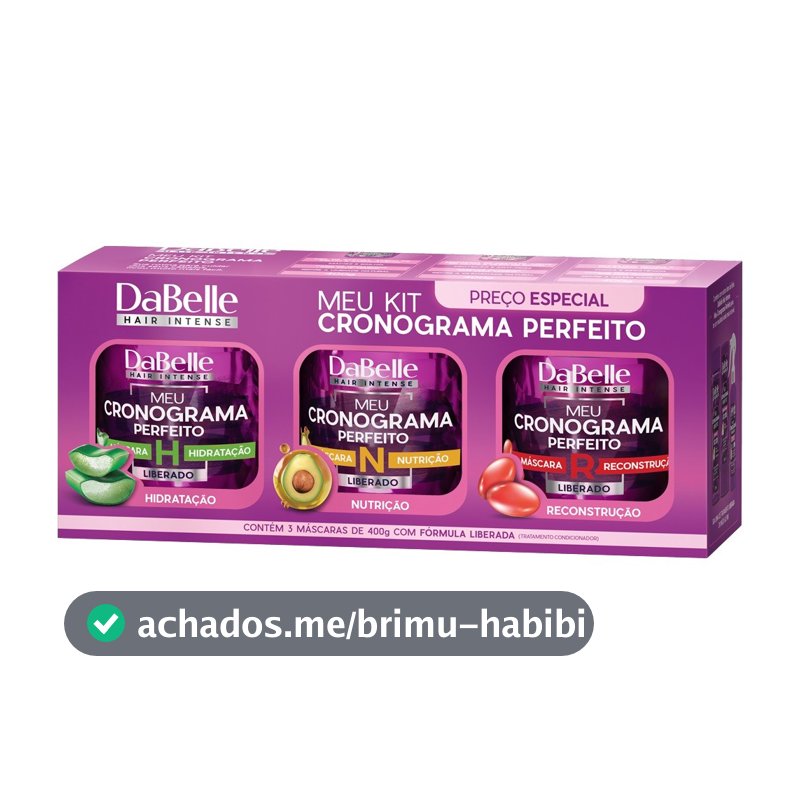 Kit 3 Máscaras Dabelle Meu Cronograma Perfeito Hidratação Nutrição Reconstrução Vegano Sem Sal 1200g
