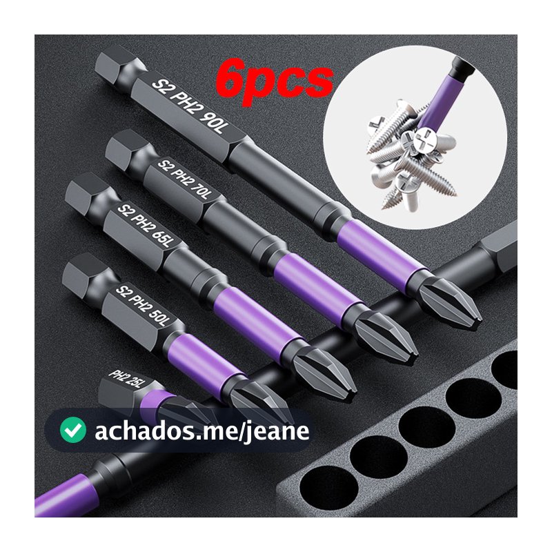 6pcs Bits Cruzado Magnéticos PH2 de Impacto Anti Derrapante Encaixe Preciso Anti choque Philips