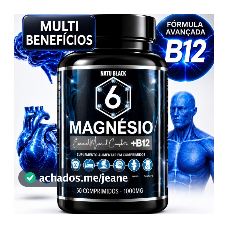 6 Magnesio Com B12 Original METILCOBALAMINA Super Fórmula 01 POTE PARA 2 MESES - ENVIO IMEDIATO