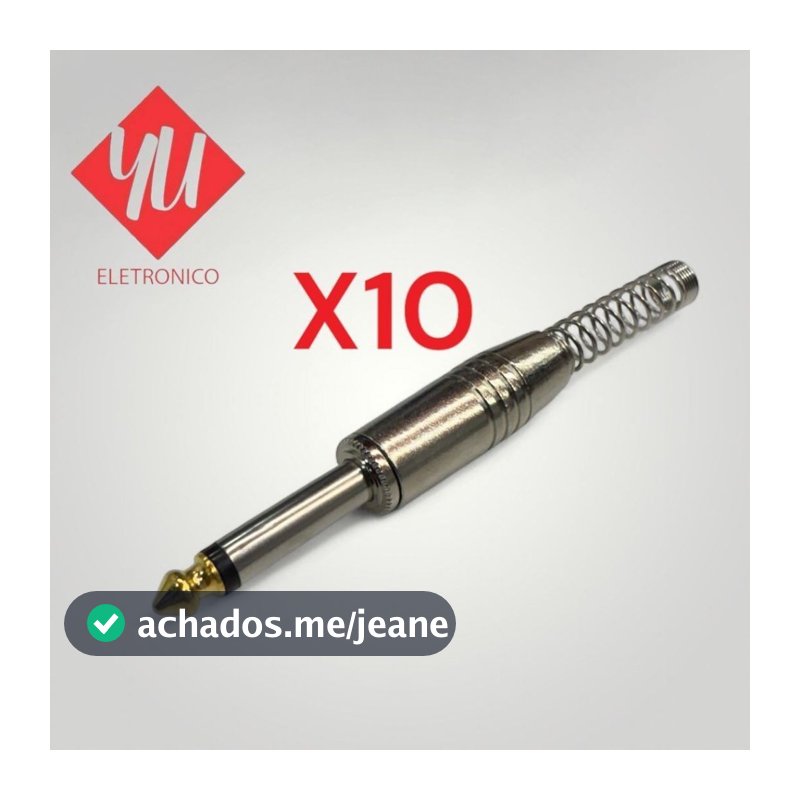 Kit 10 Conector P10 mono Niquelado Com Mola Oferta
