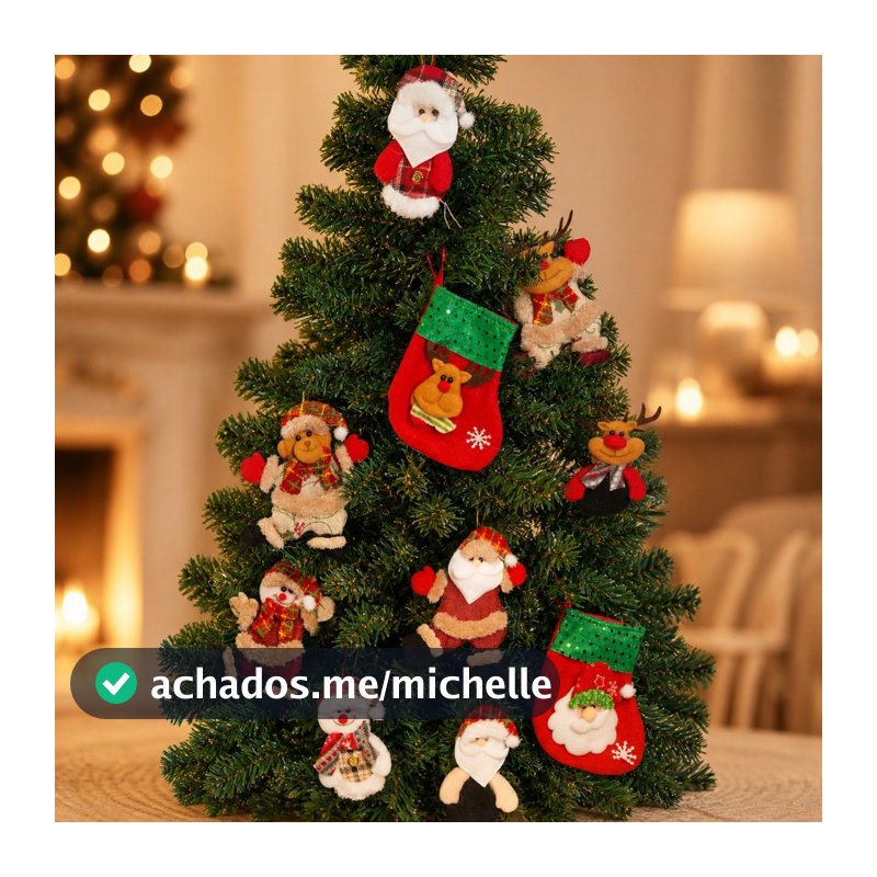 Kit 10/12 Enfeites Natalinos Bonecos Penduráveis Papai Noel Meia Ursinhos Decoração Árvore De Natal