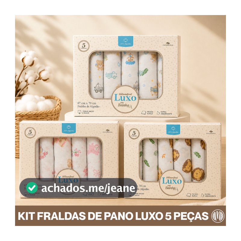 Fralda de Pano Bebê Luxo Bainha 100% Algodão Incomfral Caixa 5 Unidades