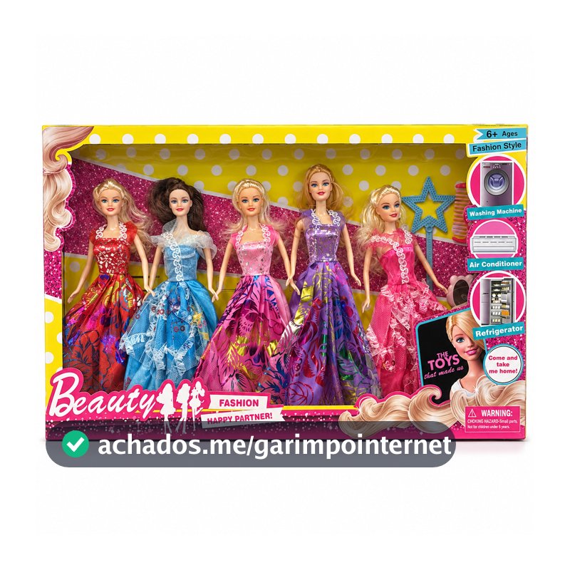 Brinquedo - Kit com 5 Bonecas Fashion com Vestidos Coloridos