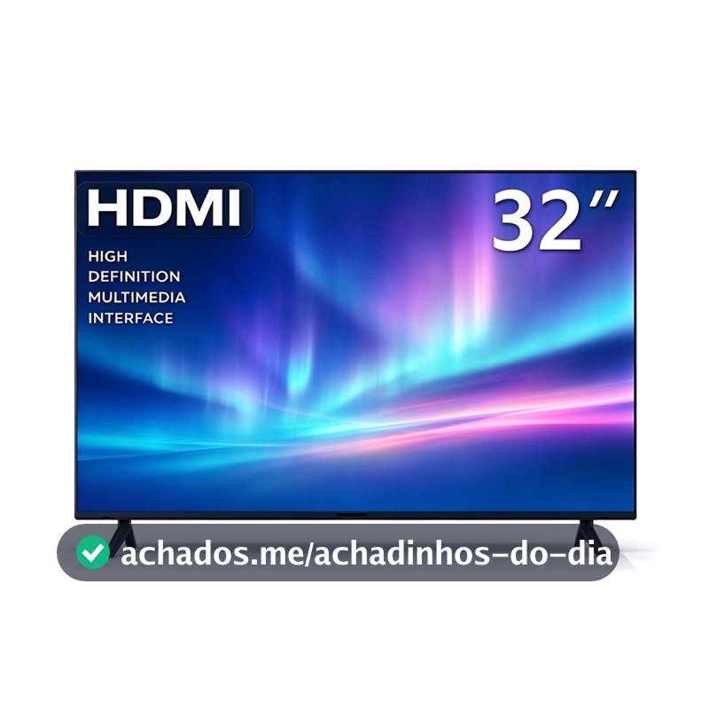 Televisor 32 Polegadas Digital HD LED 2 HDMI 2 USB VGA Conversor Integrado Imagem Nítida para Sala Quarto Escritório TV