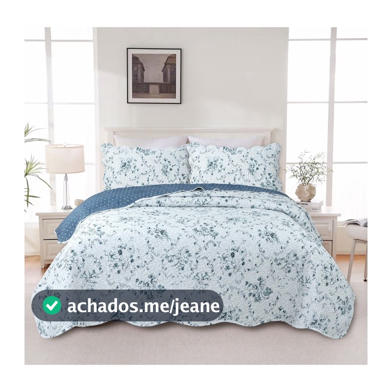 Kit Colcha Cobre Leito Queen 3 Peças Estampada