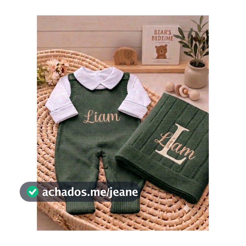 Saída Maternidade - Manta personalizada Tricot Luxo + Macacão Personalizado - 2 peças