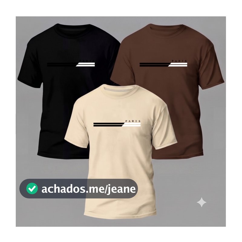 Kit 3 Camisas Paris Masculinas 100% Algodão Premium Camiseta Estampada Malha Premium