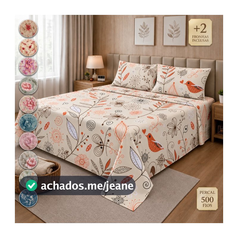 Lençol Casal Queen 03 Peças 500 Fios Toque de Seda  2,20 x 2,55MT