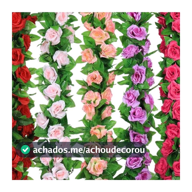 Corrente De Rosas 2.2 Metros Trepadeira Artificial Folhagem 16 Flores Grandes Decoração