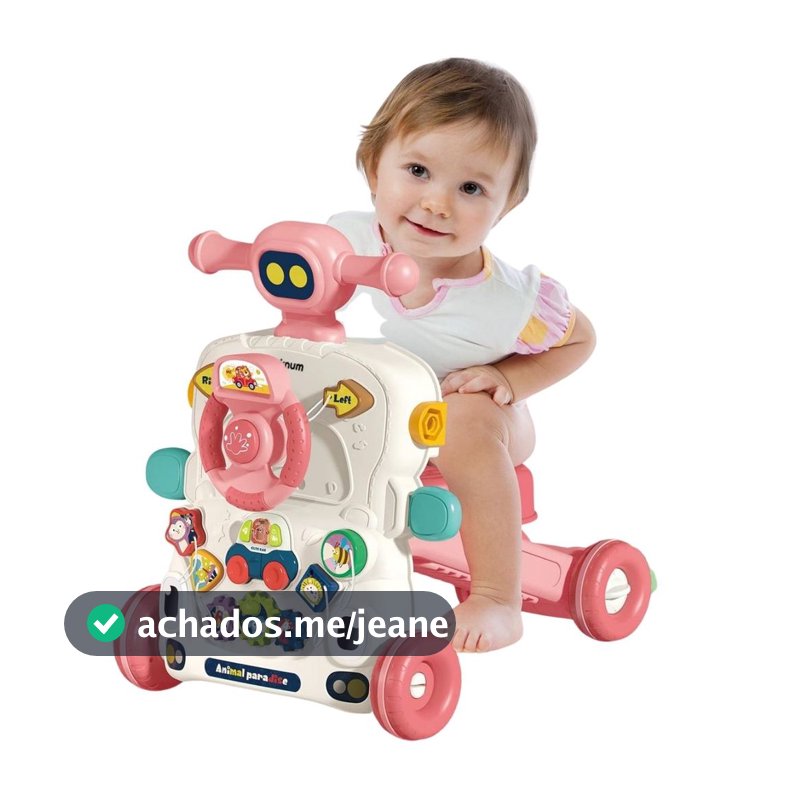 Andador de Atividades para Bebê 5 em 1 com Som e Luz Rosa - Castela