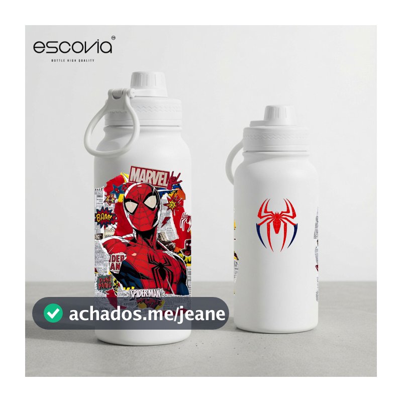 Garrafa Térmica Marvel Spiderman Homem-Aranha Miranha Peter Parker Aço Inoxidavel 600ml com tampa e Alça