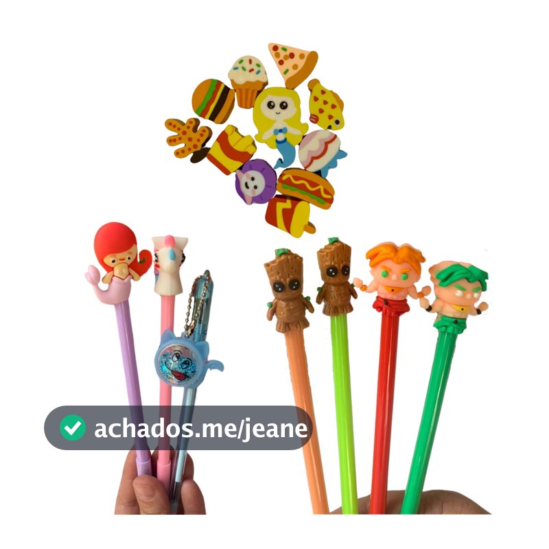 1 Unidade Caneta Ponta Fina Fofas Bichinhos Kawaii Personagens Animadas Aleatório Ou 2 Unidades de Borrachinhas Fofas