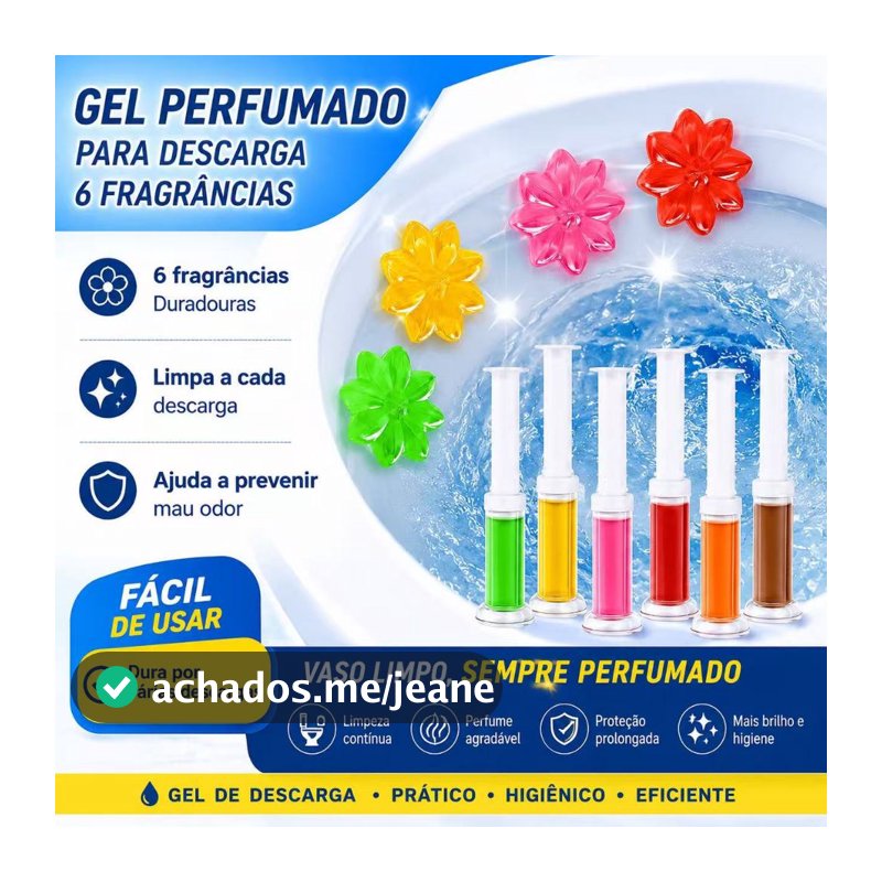 Gel Adesivo para Limpeza de Vaso Sanitário Flower, Removedor de Odores e Manchas com Ação Purificante e Aroma Refrescant