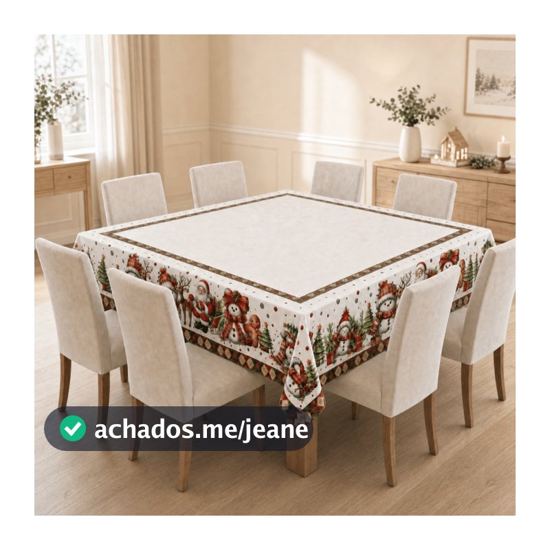 Toalha de Mesa Quadrada 8 Lugares 2,20x2,20m (Toalha Natal, Mesa Posta, Ceia, Mesa de Jantar)