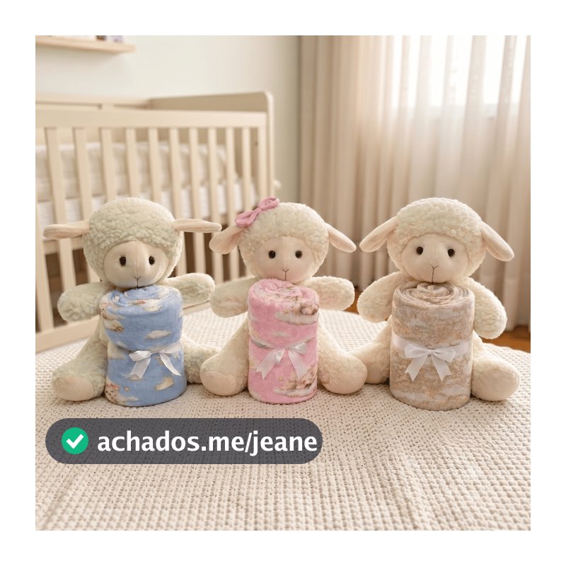 Kit Enxoval Bebê Manta Suave E Bichinho De Pelúcia Carneirinho Antialérgico Soninho E Conforto