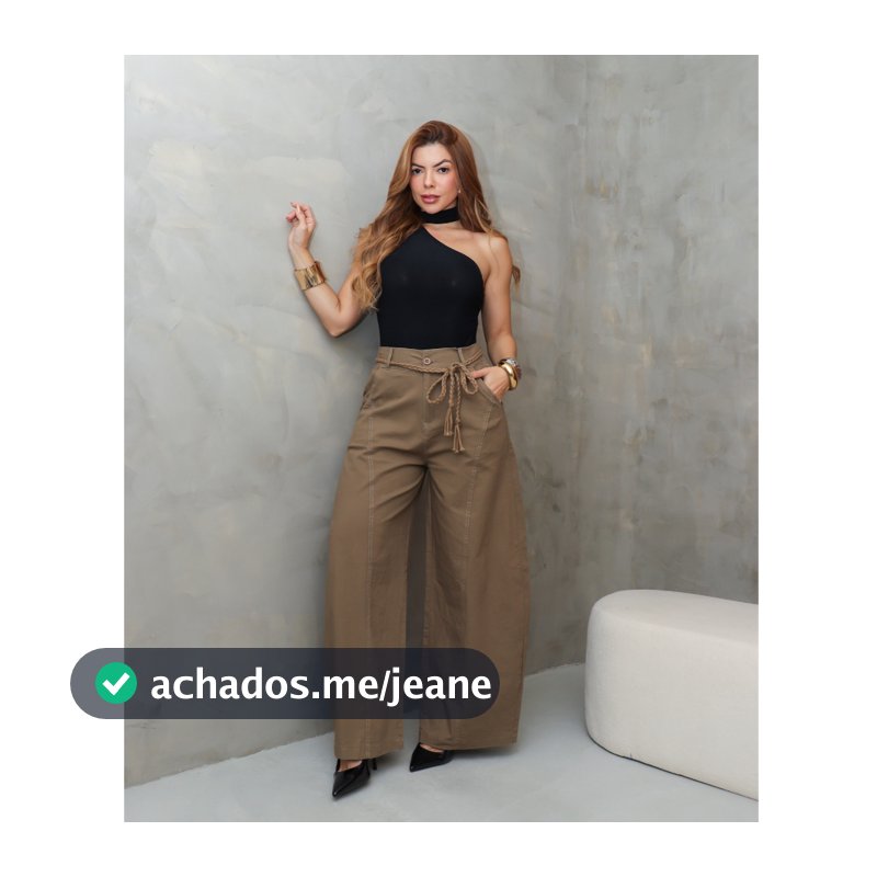 Calça Feminina Pantalona Cintura Alta com Cinto Corda Moda Elegante Casual SD1420