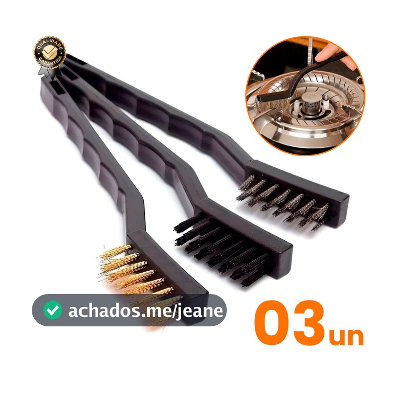 Kit 03 Escovas de Aço Multiuso Aço Latão Nylon Cabo Plástico