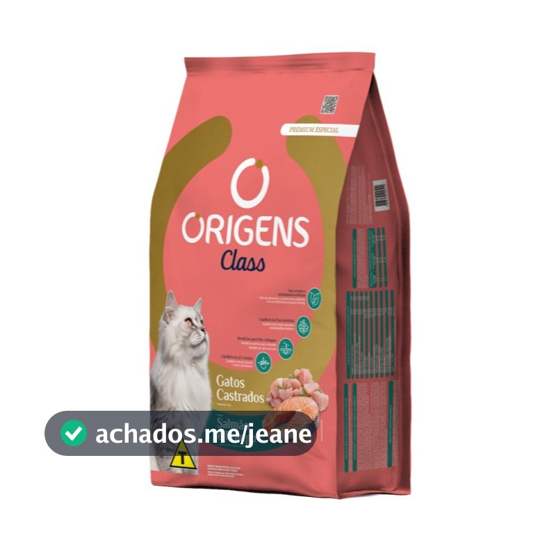 Ração Origens Gatos Castrados Class Sabor Salmão e Frango 10,1kg Adimax
