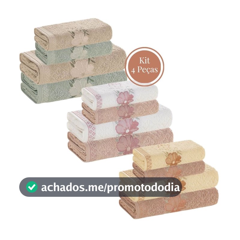 Jogo de Toalha 4 Peças Karsten 100% Algodão Felpuda Macia Excelente Absorção Banho e Rosto