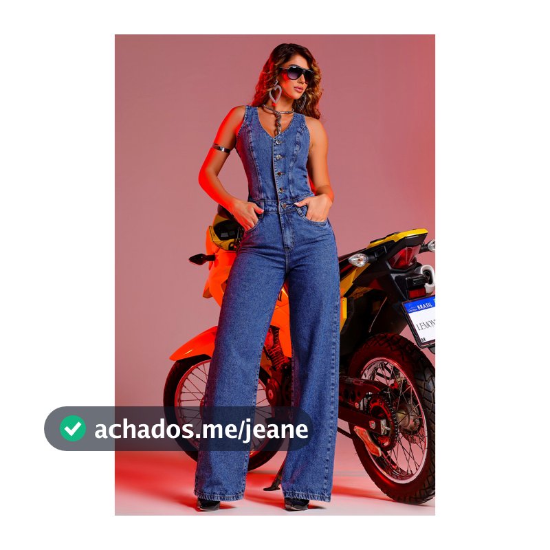 MACACÃO JEANS WIDE DETALHE DE RECORTES 100% ALGODÃO