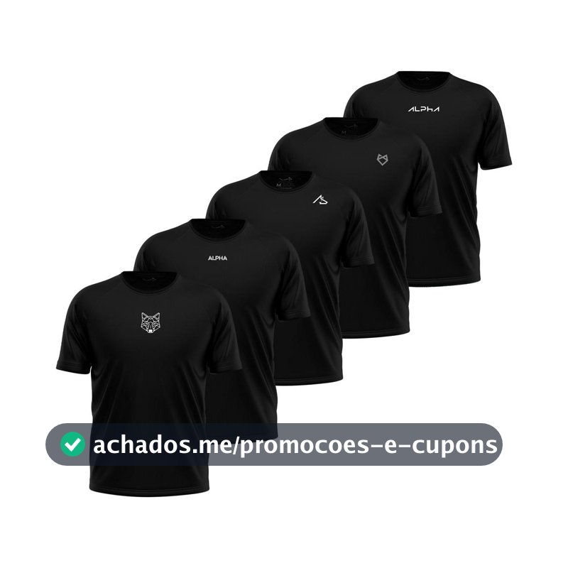 Kit 5 Camisetas Dry All Black Alpha Co