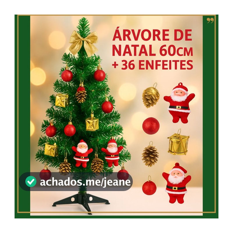 Árvore De Natal 60cm + 36 Enfeites Decorada Kit VERDE / NEVADA