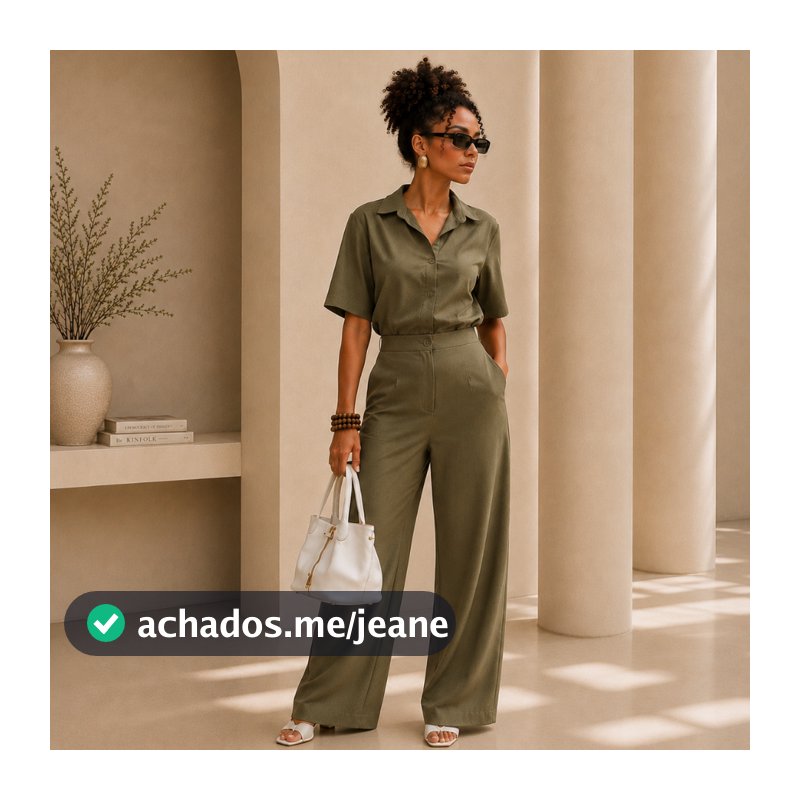Conjunto Alfaiataria Marrant Blusa Social e Calça Com Elástico Pantalona Wide Leg Moda Chic Elegante