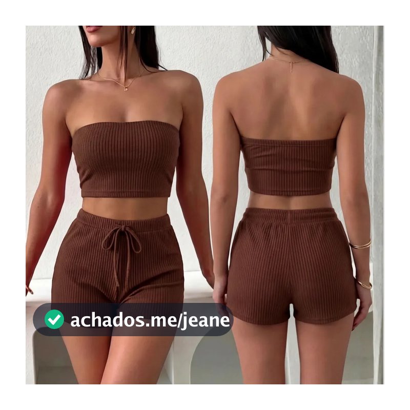 Conjunto Femenino Cropped e Short Conjunto Feminino Verão Canelado Top e Shorts Feninino Duas Peças Tamanho 36 ao 58
