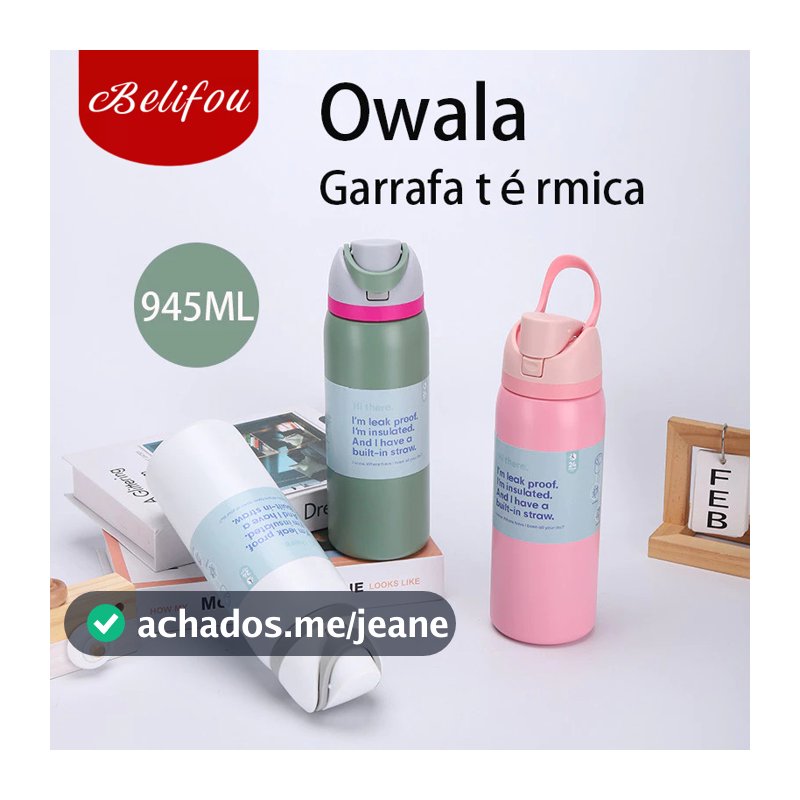 Belifou Garrafa Térmica Owala De 32 Oz Para Esportes E Condicionamento Físico Ao Ar Livre