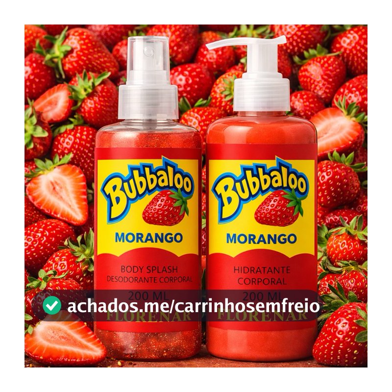 1 Kit Body Splash Bubbaloo com gliter 200Ml + 1 Hidratante 200ML Bubbaloo Morango, Uva, Banana, Mela