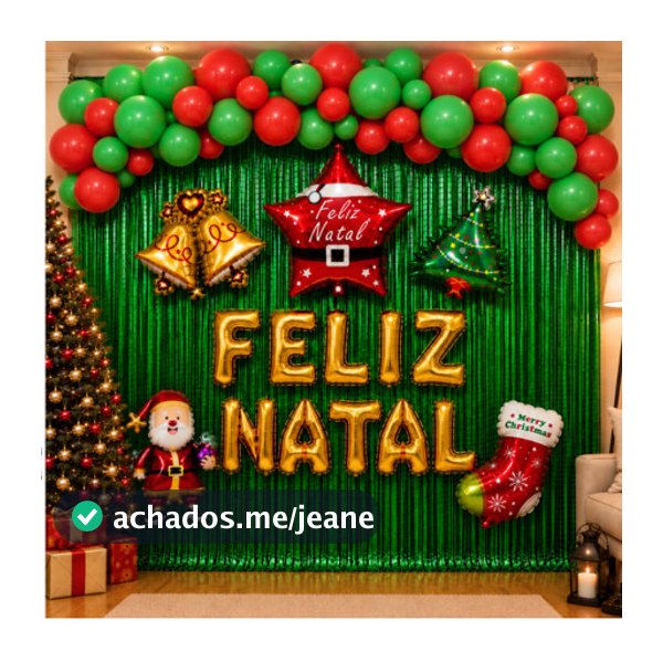 Kit Decoração Natalina Feliz Natal Balões Vermelho Verde Cortina Metalizada
