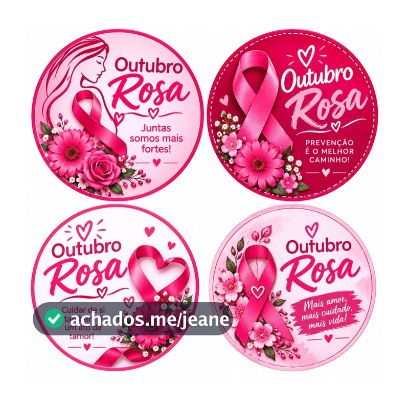 Adesivos Outubro Rosa Para Conscientização 4x4 Cm - Kit com 70, 100 ou 140 unidades