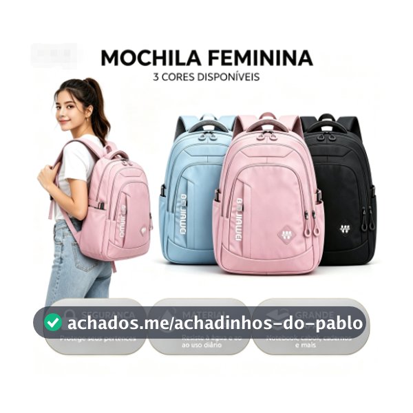 Mochila Feminina Escolar Impermeável Grande Bolsa Feminina Faculdade Trabalho Moda Premium