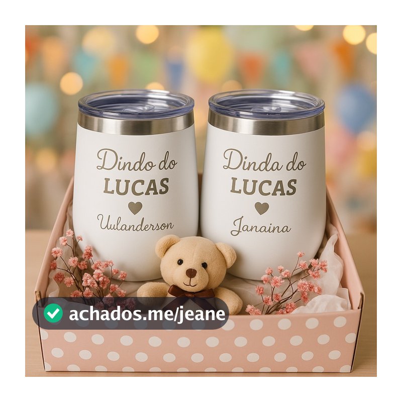 Copo Térmico Personalizado a Laser ou Kit 2 Copos Convite Padrinho Madrinha Dindo Dinda Lembrança Batizado 360ml 473ml