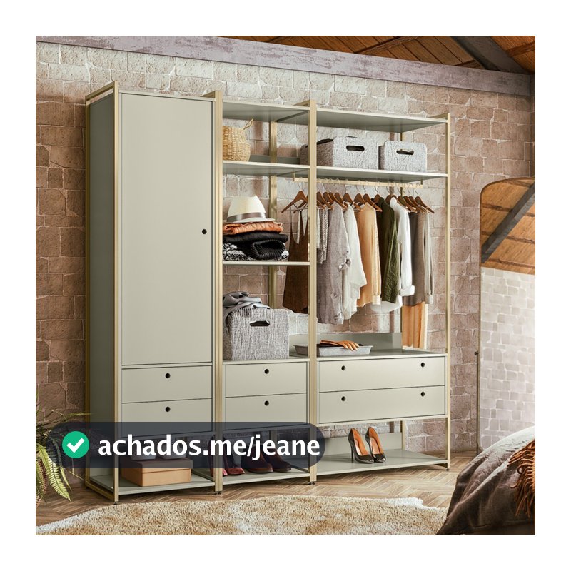 Guarda Roupa Modulado Closet Industrial Porta Gavetas cabideiro Off White - Olivar Móveis