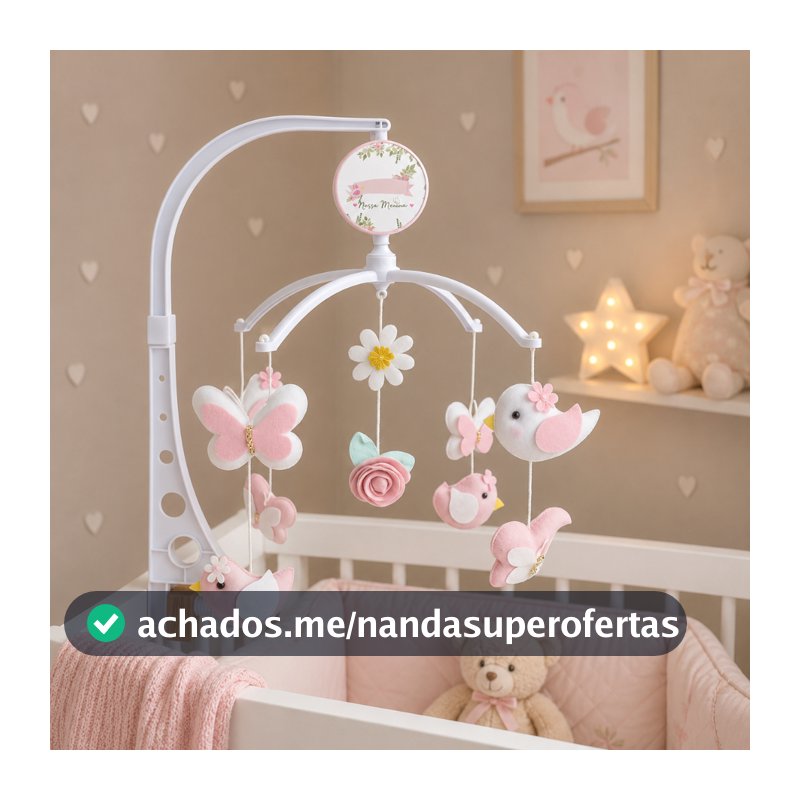 Mobile Musical bebê Giratório Pássaros Passarinho Borboletas Rosa