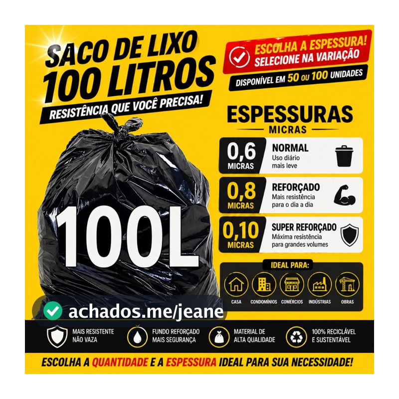 Saco de lixo 100 Litros reforçado / super reforçado preto 75x90cm