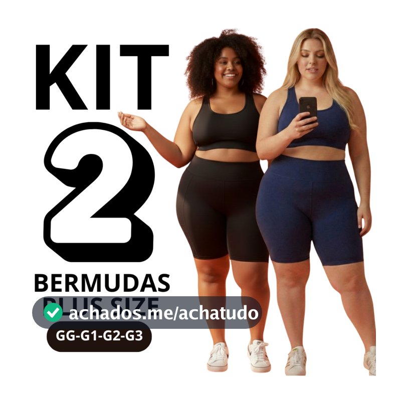 KIT 2 Bermudas Shorts Feminino Plus Size Academia Fitness Dia a Dia
