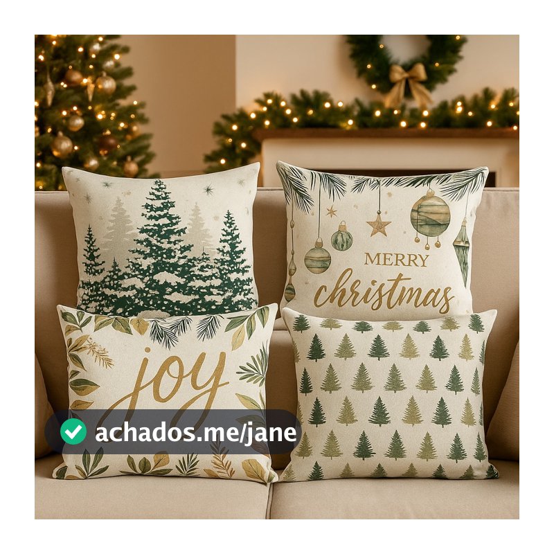 Kit 4 Capas de Almofada Natal 43x43 - Diversas Estampas de Natal Decoração Natalina