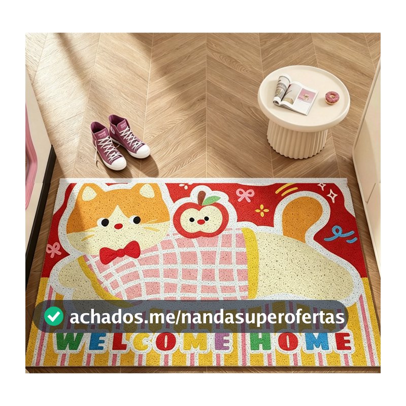 Tapete de Porta Cartoon PVC Antiderrapante Resistente à Sujeira Capacho para Entrada 40x60cm